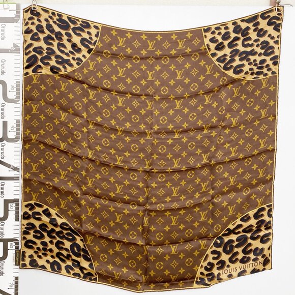 Louis Vuitton Brown Leopard Monogram Print Silk Scarf